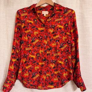 JCrew Jaguar red silk button down